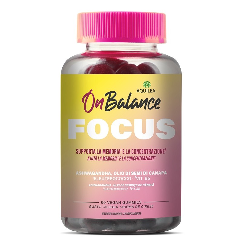 barattolo di On Balance Focus Integratore per Memoria e Concentrazione Gusto Ciliegia 60 Gummies barattolo di On Balance Focus Integratore per Memoria e Concentrazione Gusto Ciliegia 60 Gummies