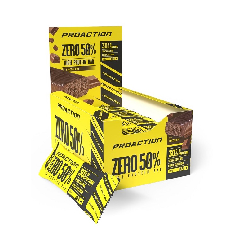 Proaction Fit Zero Bar 50% Cioccolato per Massa Muscolare 20 Barrette da 60g Proaction Fit Zero Bar 50% Cioccolato per Massa Muscolare 20 Barrette da 60g