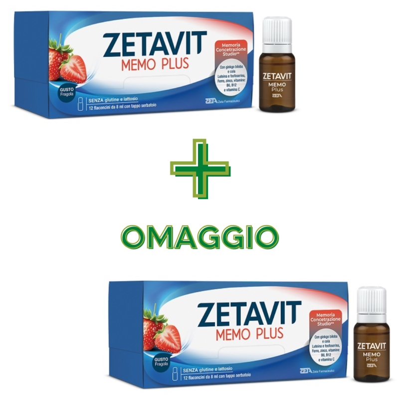 2 confezioni di Zetavit Memo Plus Integratore Memoria e Concentrazione 12 Flaconcini