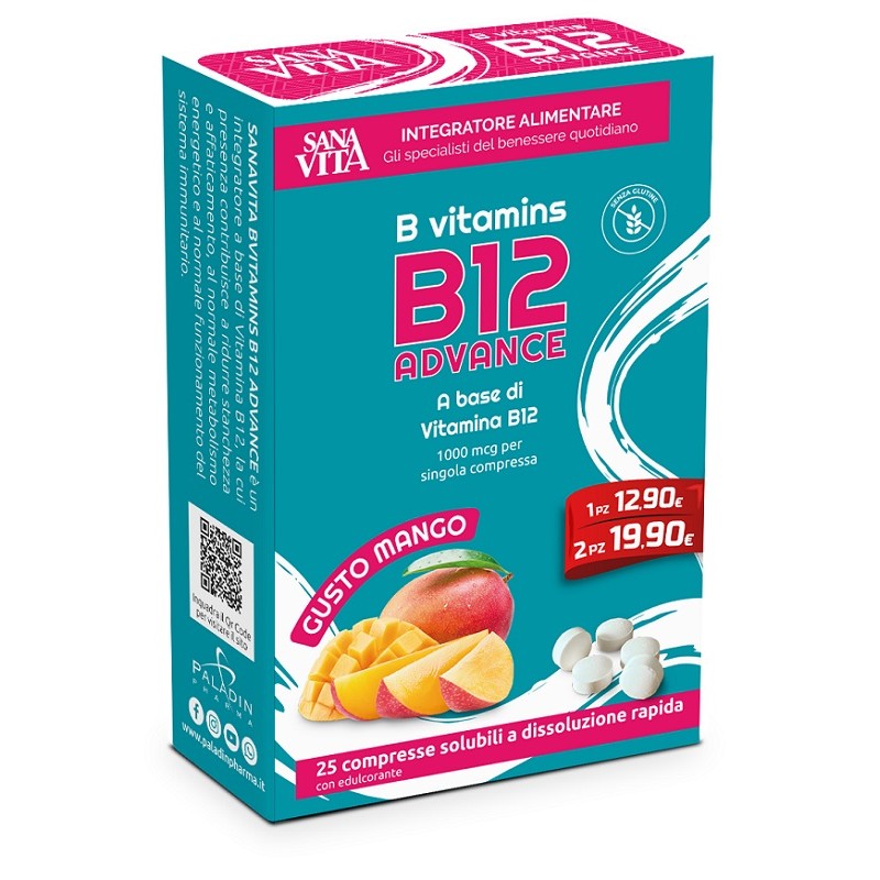 Sanavita Bvitamins B12 Advance per Energia e Sistema Nervoso 25 Compresse Orosolubili Sanavita Bvitamins B12 Advance per Energia e Sistema Nervoso 25 Compresse Orosolubili