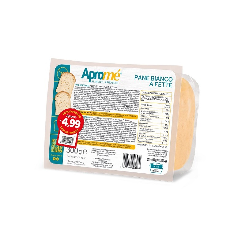 Apromé Pane Bianco Fette pane aproteico per insufficienza renale, fenilchetonuria e morbo di Parkinson 300 g