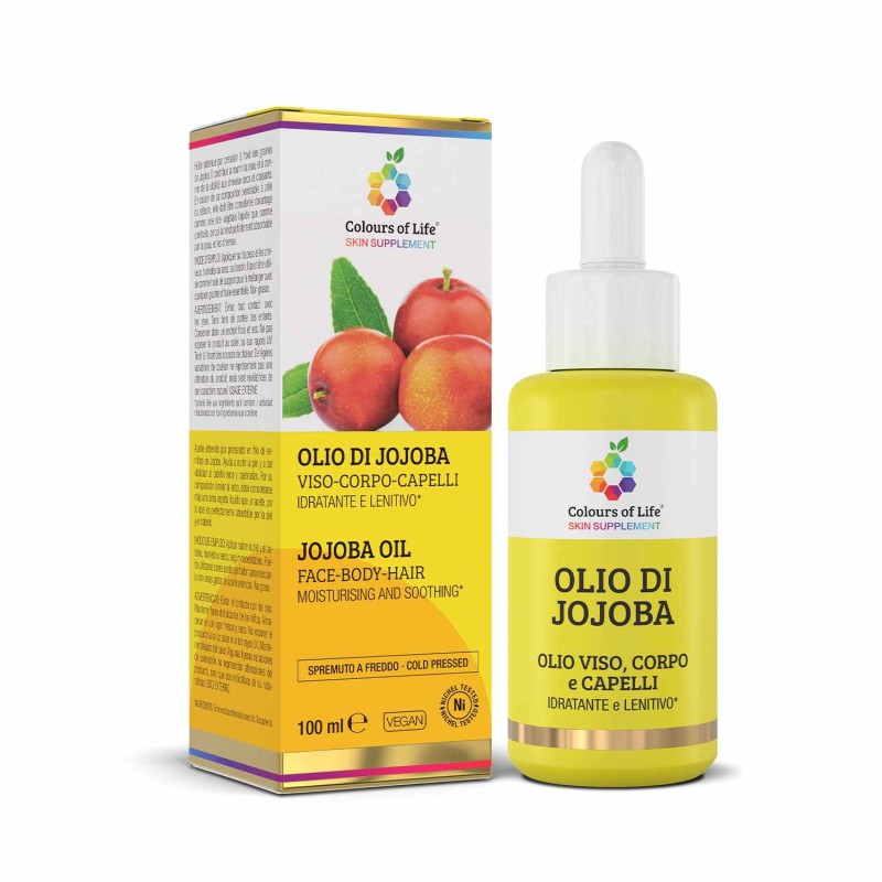 Confezione originale di Olio Jojoba Nutriente per Pelle e Capelli 100ml Confezione originale di Olio Jojoba Nutriente per Pelle e Capelli 100ml