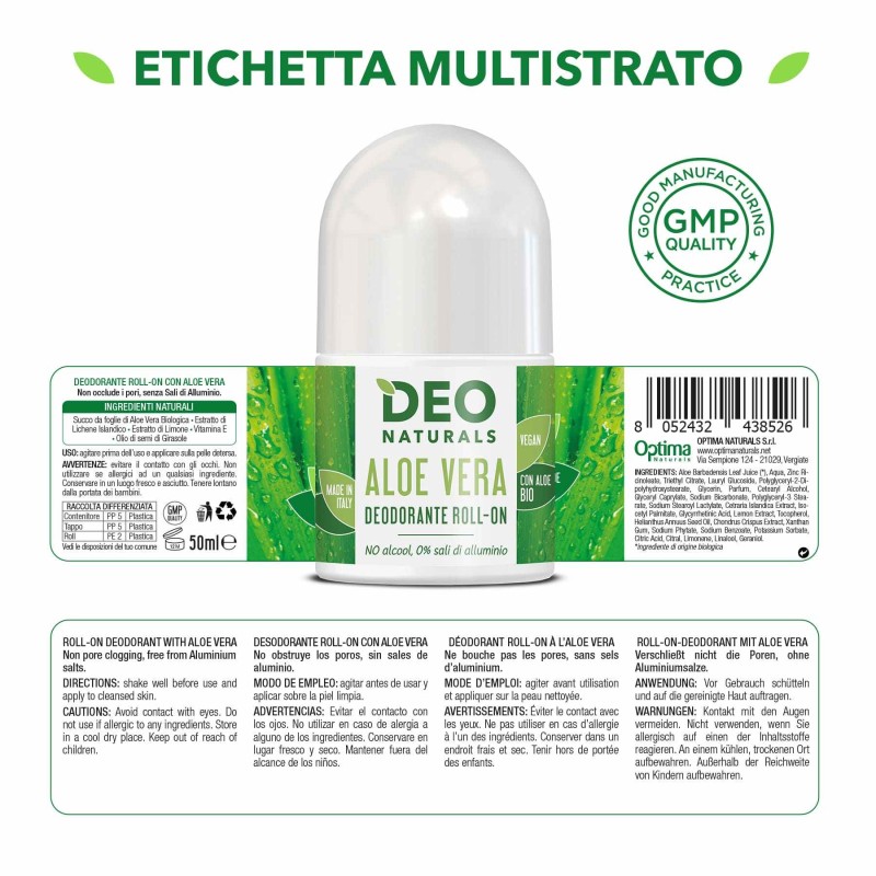 Presentazione grafica di Deodorante Roll-on Idratante Aloe Vera e Vitamina E 50 ml Presentazione grafica di Deodorante Roll-on Idratante Aloe Vera e Vitamina E 50 ml