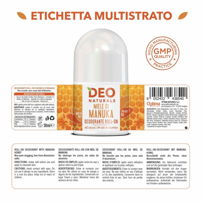 Packaging del prodotto Deodorante Roll-On Lenitivo al Miele di Manuka 50 ml Packaging del prodotto Deodorante Roll-On Lenitivo al Miele di Manuka 50 ml