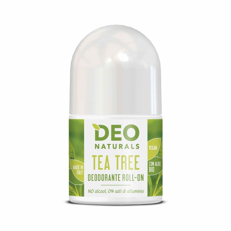 Confezione originale di Deonaturals Roll On Tea Tree per Protezione Duratura 50ml