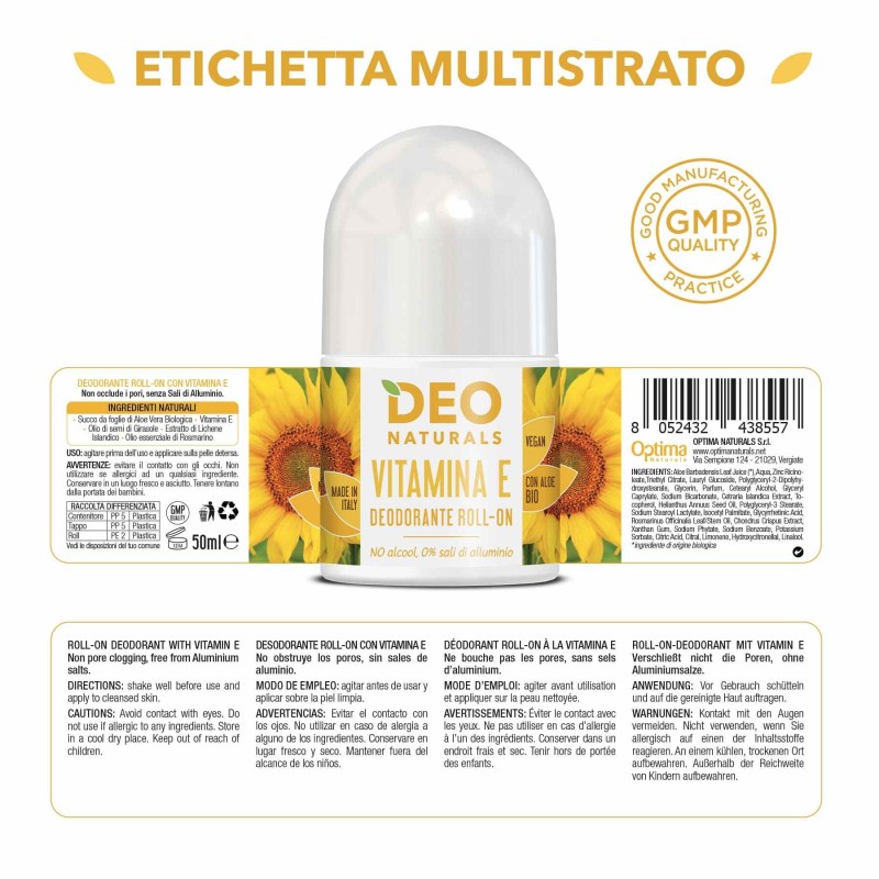 Scatola integra del prodotto Deodorante Roll-on Idratante alla Vitamina E 50 ml Scatola integra del prodotto Deodorante Roll-on Idratante alla Vitamina E 50 ml