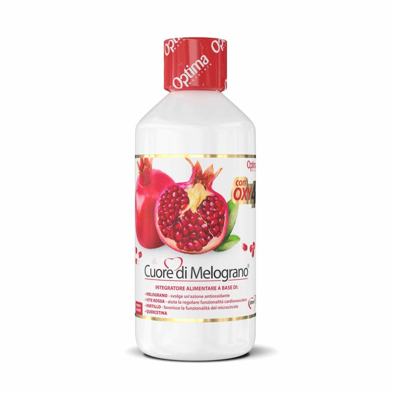 Dettaglio del packaging di Cuore di Melograno con Oxy4 Integratore per Benessere Cuore 500ml