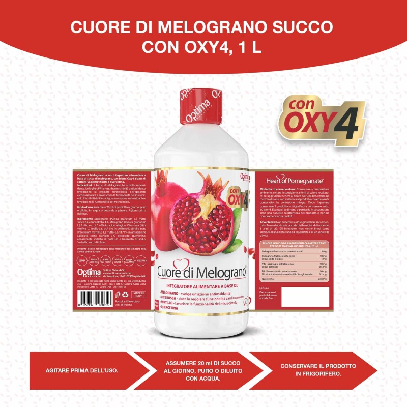 Packaging del prodotto Cuore di Melograno con Oxy4 Integratore per Cuore 1 Litro