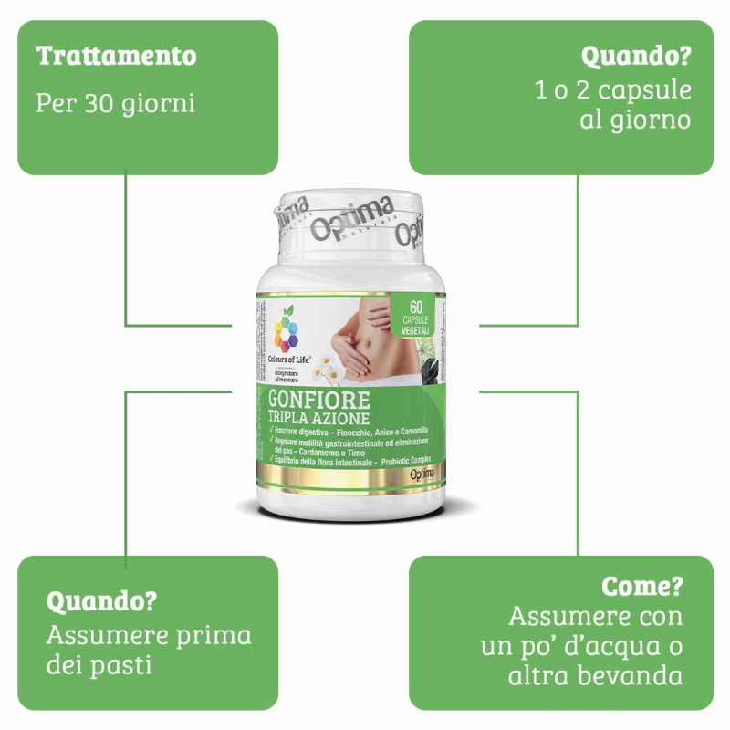 Foto ravvicinata di Gonfiore Integratore per Intestino 60 Capsule Foto ravvicinata di Gonfiore Integratore per Intestino 60 Capsule