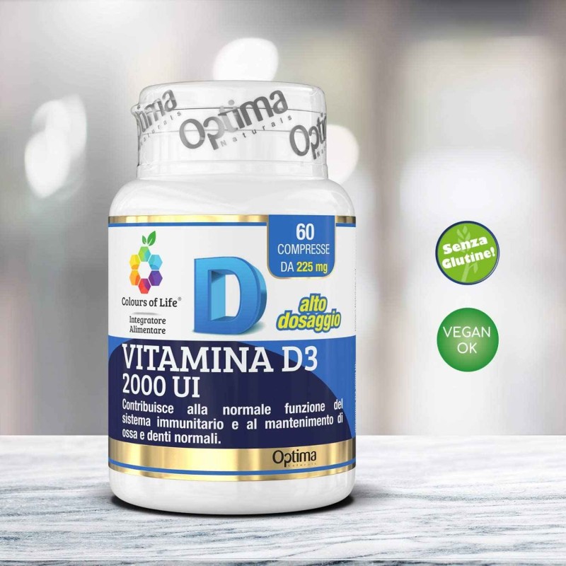 Presentazione grafica di Vitamina D3 2000 UI Integratore di Vitamina D 60 Compresse Presentazione grafica di Vitamina D3 2000 UI Integratore di Vitamina D 60 Compresse