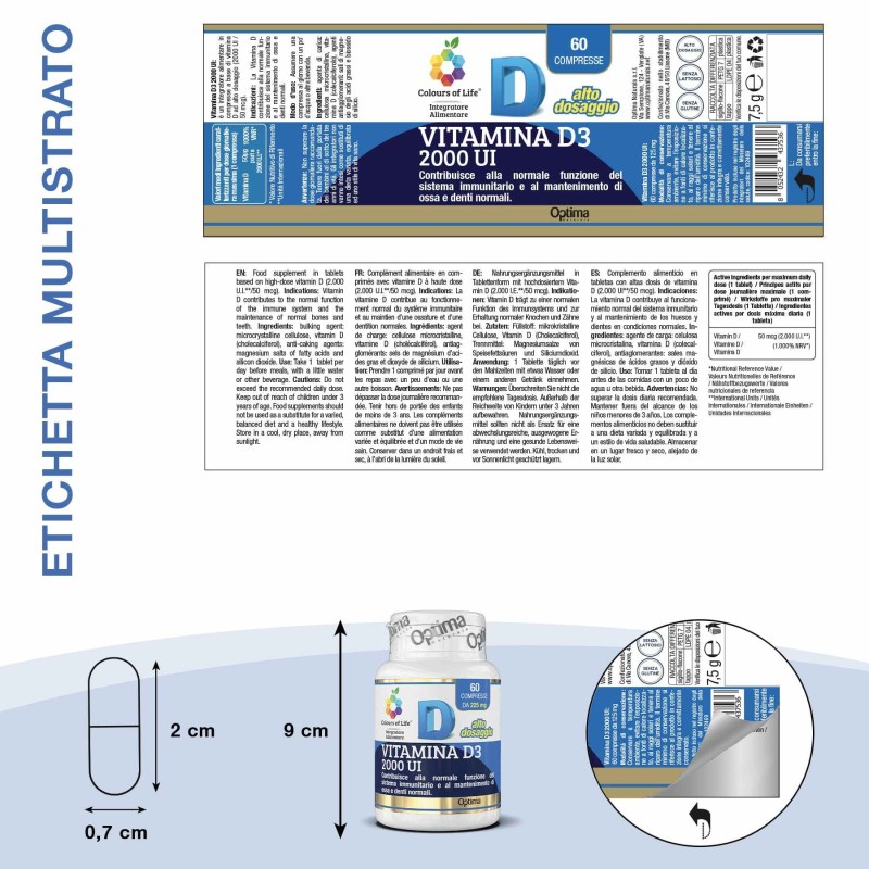 Pack ufficiale del prodotto Vitamina D3 2000 UI Integratore di Vitamina D 60 Compresse Pack ufficiale del prodotto Vitamina D3 2000 UI Integratore di Vitamina D 60 Compresse