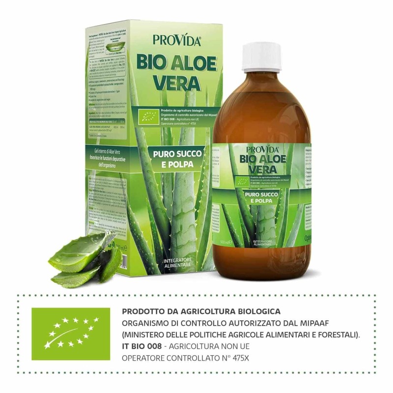 Packaging del prodotto Provida Bio Aloe Vera Puro Succo e Polpa 500ml Packaging del prodotto Provida Bio Aloe Vera Puro Succo e Polpa 500ml