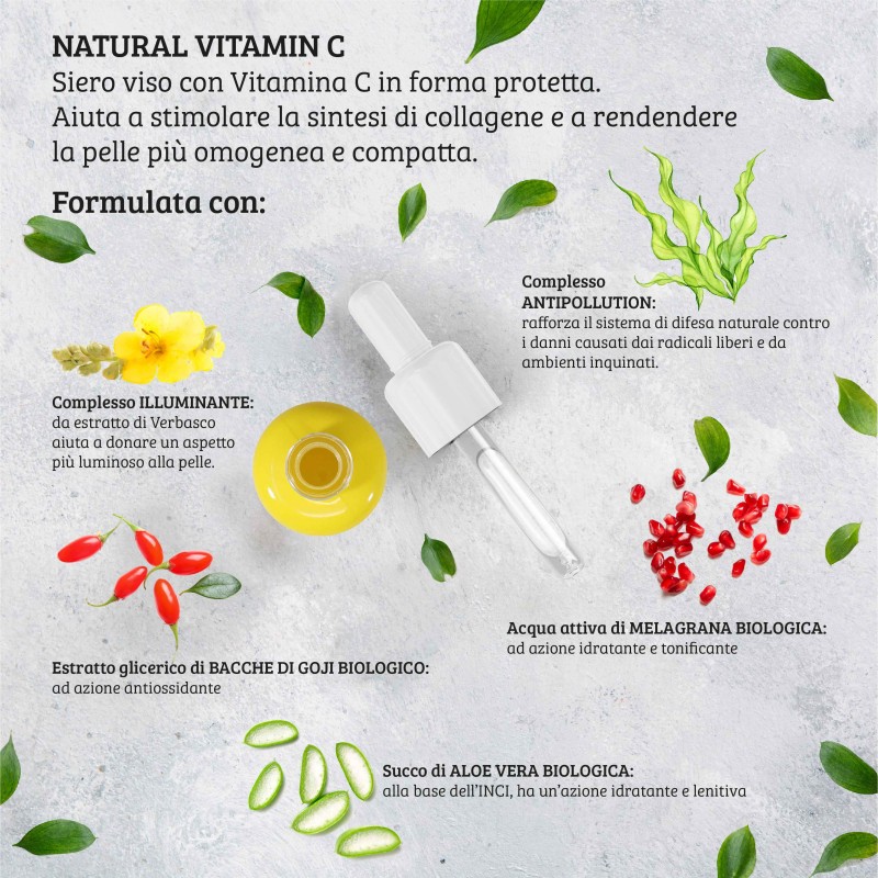 Presentazione grafica di Natural Vitamin C Siero Viso 30ml Presentazione grafica di Natural Vitamin C Siero Viso 30ml