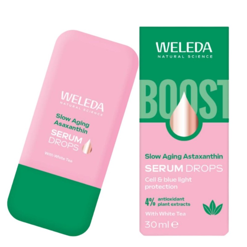 confezione e flacone Weleda Slow Aging Astaxanthin Siero Antiossidante Anti-age 30ml confezione e flacone Weleda Slow Aging Astaxanthin Siero Antiossidante Anti-age 30ml