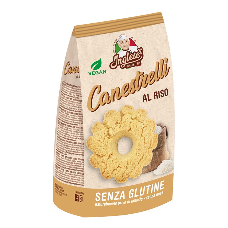 Canestrelli al Riso Inglese biscotti senza glutine e lattosio per vegani 300g Canestrelli al Riso Inglese biscotti senza glutine e lattosio per vegani 300g