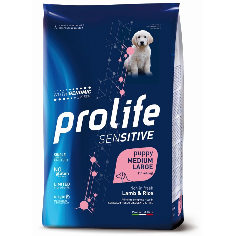 Prolife Cane Sensitive Puppy Medium&Large Agnello & Riso 2,5 kg Alimento completo cuccioli