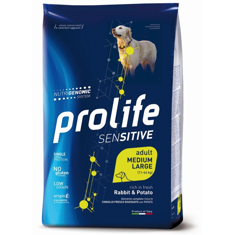 Prolife Cane Sensitive Adulto Medium&Large Coniglio & Patate 2,5 kg - Alimento completo per cani sensibili
