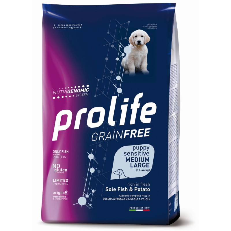 Prolife Cane Grain Free Sensitive Puppy Sogliola & Patate 2,5 kg - Alimento completo cuccioli sensibili