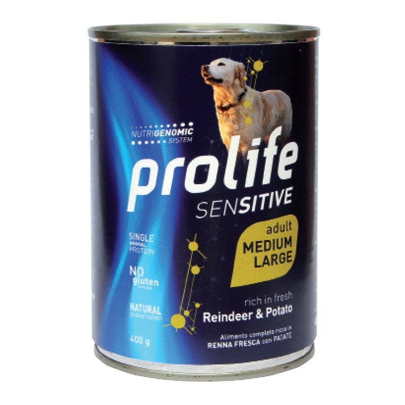 Prolife Cane Sensitive Adulto Medium&Large Renna & Patate 800g Alimento Completo Cane Prolife Cane Sensitive Adulto Medium&Large Renna & Patate 800g Alimento Completo Cane
