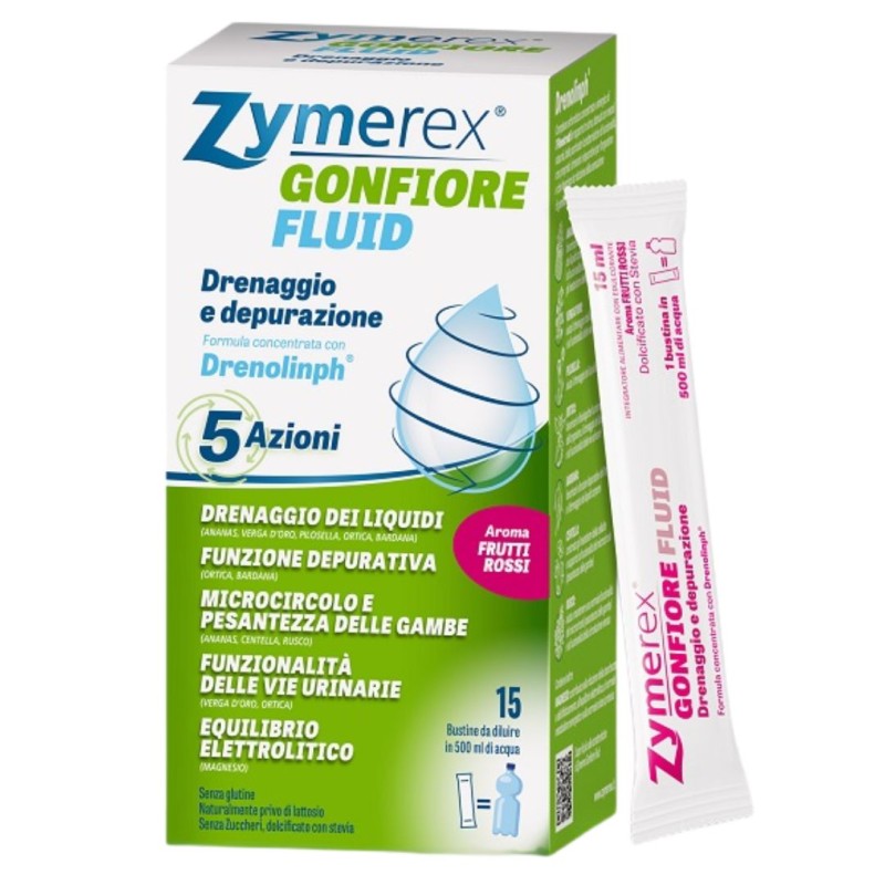 confezione di Zymerex Gonfiore Fluid Integratore per Drenaggio e Depurazione 15 Bustine confezione di Zymerex Gonfiore Fluid Integratore per Drenaggio e Depurazione 15 Bustine