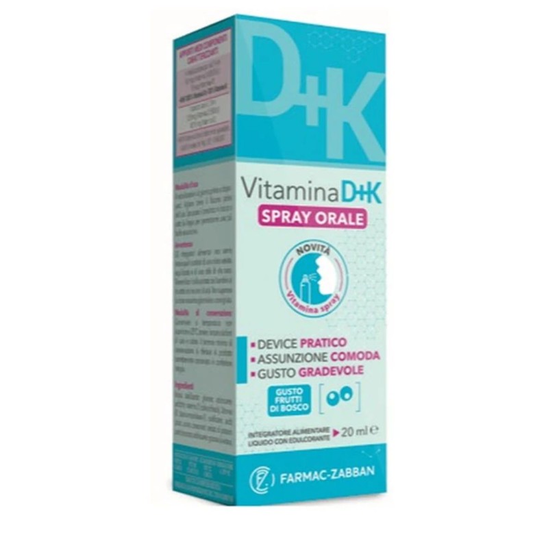 confezione di Farmac-Zabban Vitamina D+K Integratore Spray Orale Gusto Frutti di Bosco 20ml confezione di Farmac-Zabban Vitamina D+K Integratore Spray Orale Gusto Frutti di Bosco 20ml