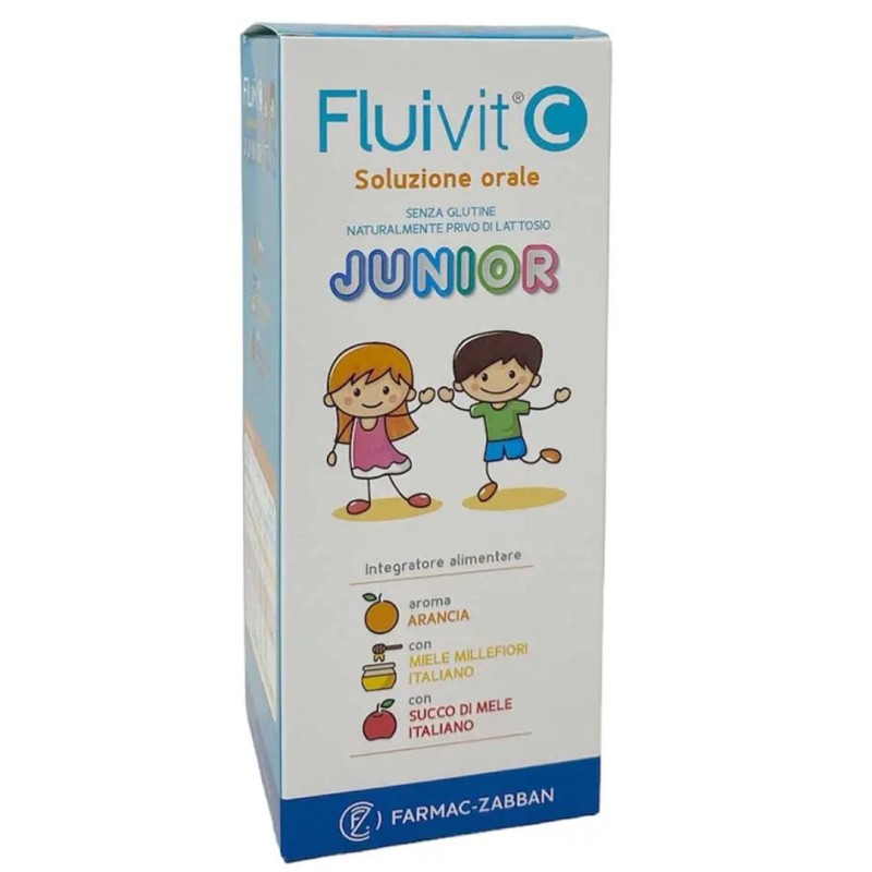 confezione di Farmac-Zabban Fluivit C Junior Soluzione Orale per Difese Immunitarie Gusto Arancia confezione di Farmac-Zabban Fluivit C Junior Soluzione Orale per Difese Immunitarie Gusto Arancia