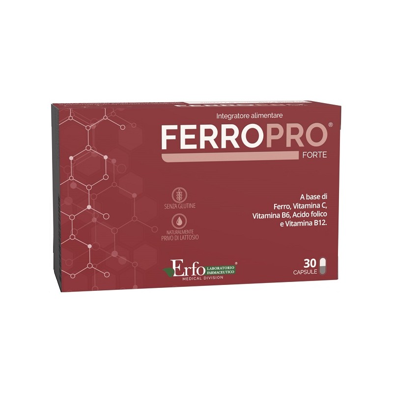 Ferropro Forte integratore per carenza di ferro e vitalità 30 capsule Ferropro Forte integratore per carenza di ferro e vitalità 30 capsule