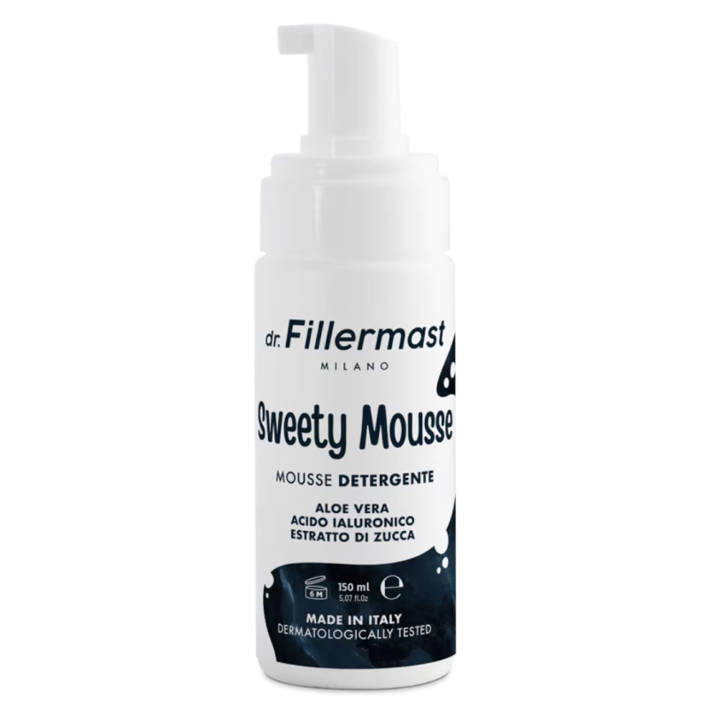 flacone di Dr. Fillermast Sweety Mousse Detergente Purificante Viso con Aloe Vera flacone di Dr. Fillermast Sweety Mousse Detergente Purificante Viso con Aloe Vera