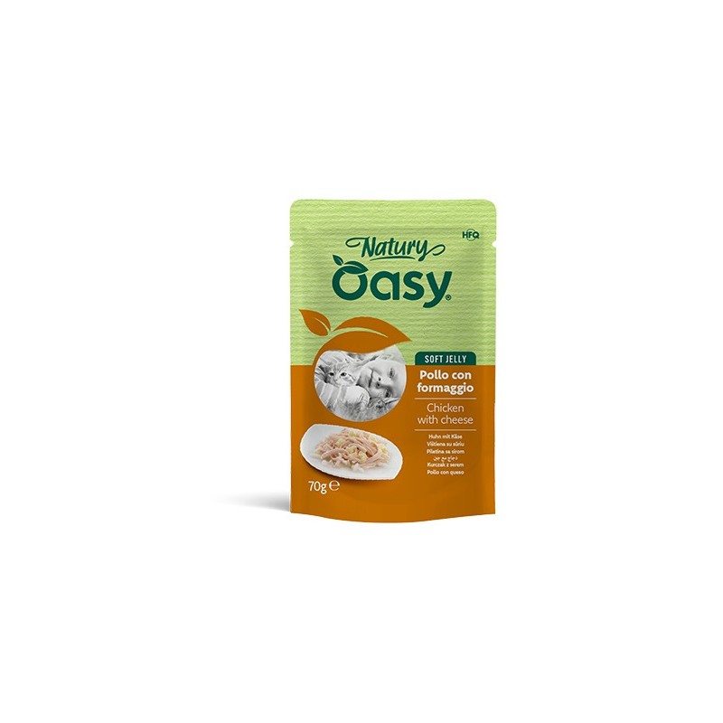 Oasy Wet Cat Natury Soft Jelly Pollo Con Formaggio 70 g Alimento Gatti Oasy Wet Cat Natury Soft Jelly Pollo Con Formaggio 70 g Alimento Gatti