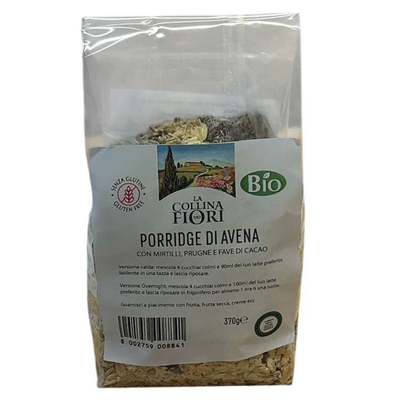 Porridge di Avena con Mirtilli, Prugne e Fave di Cacao per Colazione Senza Glutine 370g