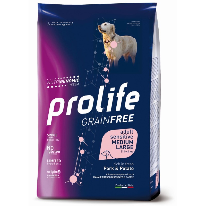 Prolife Cane Grain Free Sensitive Adulto Maiale & Patate 10 kg - Alimento completo per cani sensibili