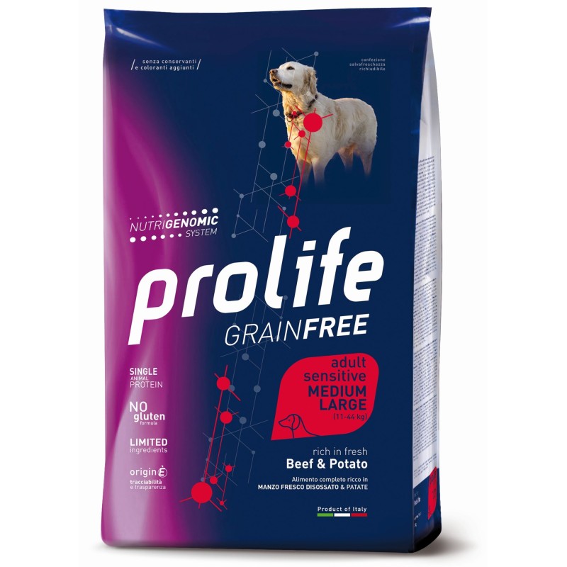 Prolife Cane Grain Free Sensitive Manzo & Patate 2,5 kg Alimento completo