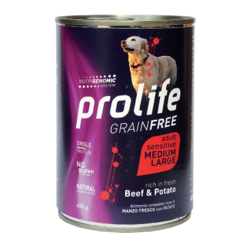 Prolife Cane Grain Free Sensitive Manzo & Patate 400g per cani adulti Prolife Cane Grain Free Sensitive Manzo & Patate 400g per cani adulti