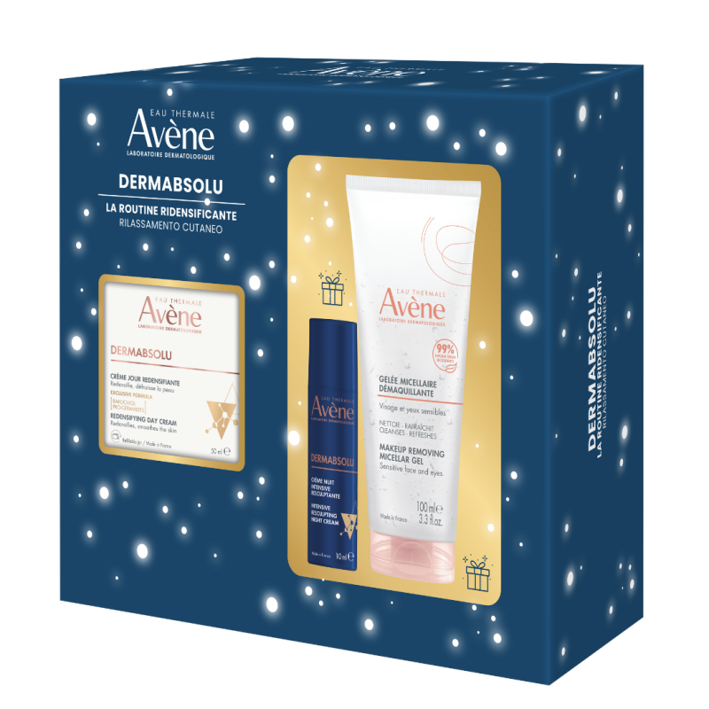 confezione di Avene Cofanetto Natale Ridensificante Dermabsolu Crema Giorno 50ml + Crema Notte 10ml + Gel Micellare 100ml