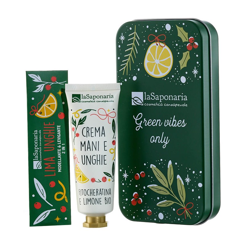 La Saponaria Scrigno Crema Mani Fitocheratina Limone kit  crema 40ml + limetta 2 in 1