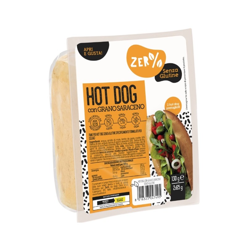 Zer% Hot Dog Grano Saraceno per Snack Senza Glutine 2 Pezzi 130g Zer% Hot Dog Grano Saraceno per Snack Senza Glutine 2 Pezzi 130g