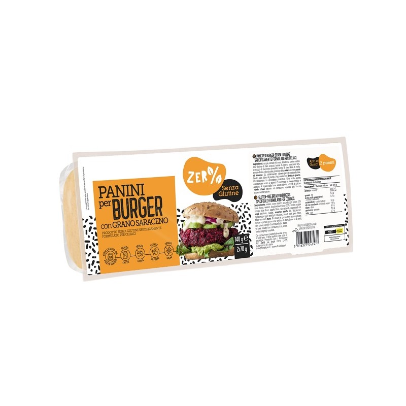 Zer% Panini Burger Grano Saraceno pane per hamburger senza glutine 2x70g Zer% Panini Burger Grano Saraceno pane per hamburger senza glutine 2x70g
