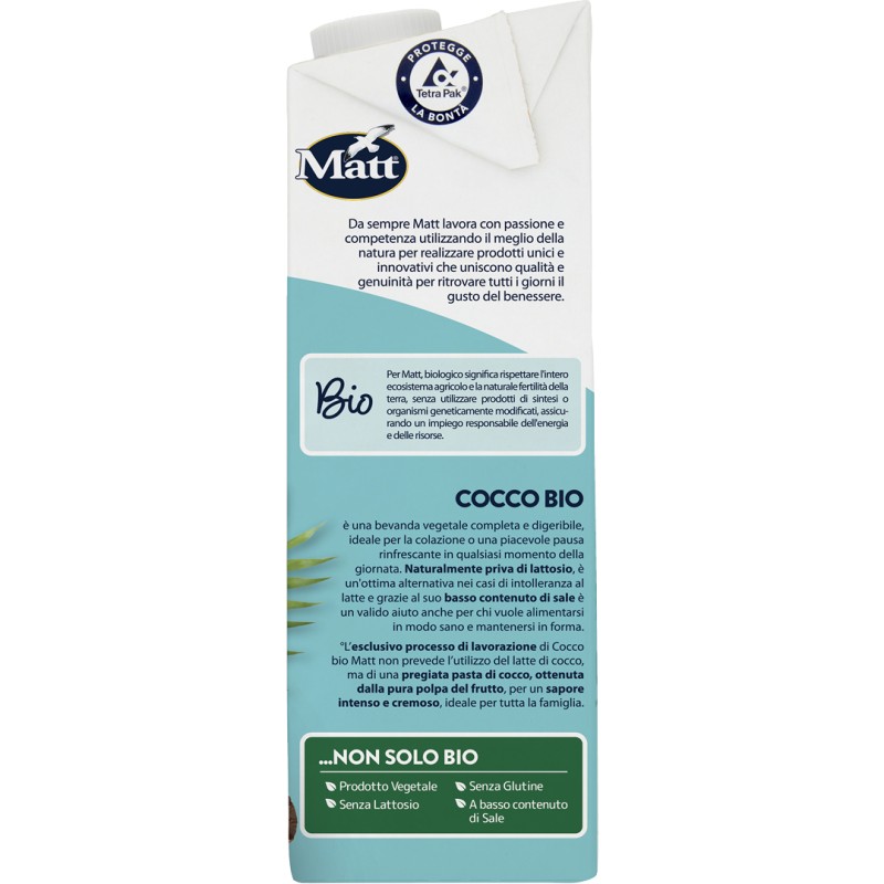 Matt Cocco Bio Bevanda Vegetale alternativa al latte senza lattosio e glutine 1 Litro Matt Cocco Bio Bevanda Vegetale alternativa al latte senza lattosio e glutine 1 Litro