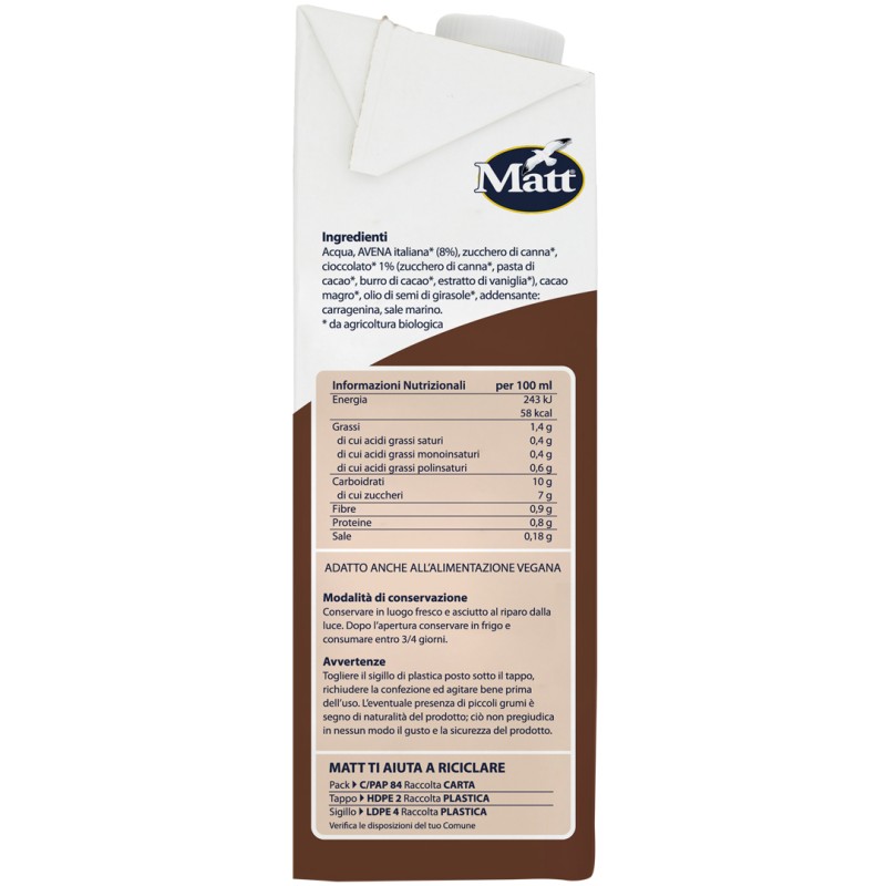 Matt Avenciok Bio Bevanda Vegetale Late di Avena al Cioccolato 1 Litro