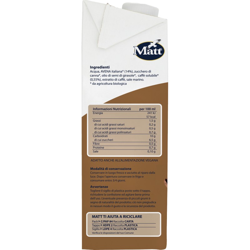 Matt Avena Caffè Bio Latte Avena e Caffè Bevanda Vegetale 1 Litro Matt Avena Caffè Bio Latte Avena e Caffè Bevanda Vegetale 1 Litro