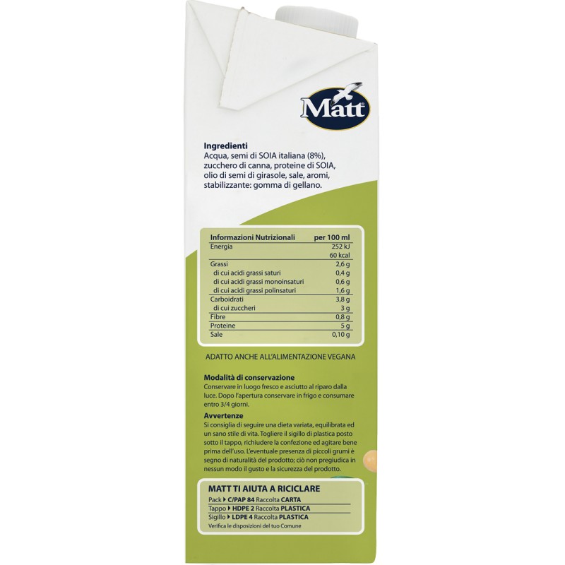 Matt Soia Protein Latte di Soia Vegetale Proteico Senza Lattosio 1 Litro Matt Soia Protein Latte di Soia Vegetale Proteico Senza Lattosio 1 Litro