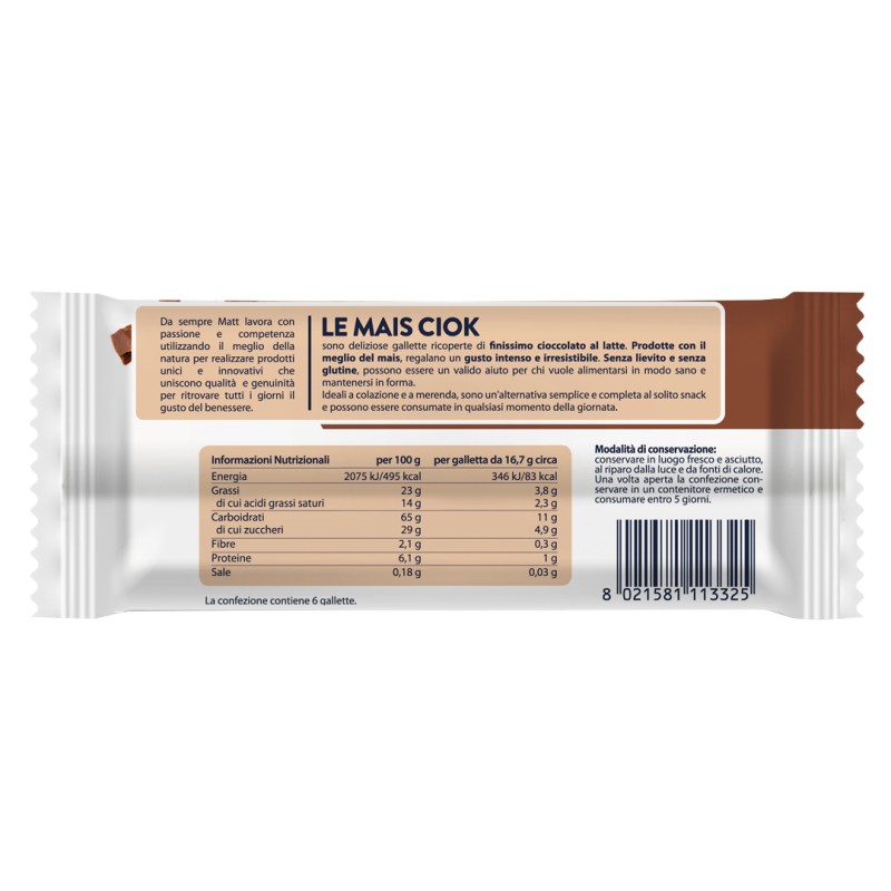 Matt Le Mais Ciock Gallette di Mais Gusto Cioccolato al Latte 100g Matt Le Mais Ciock Gallette di Mais Gusto Cioccolato al Latte 100g