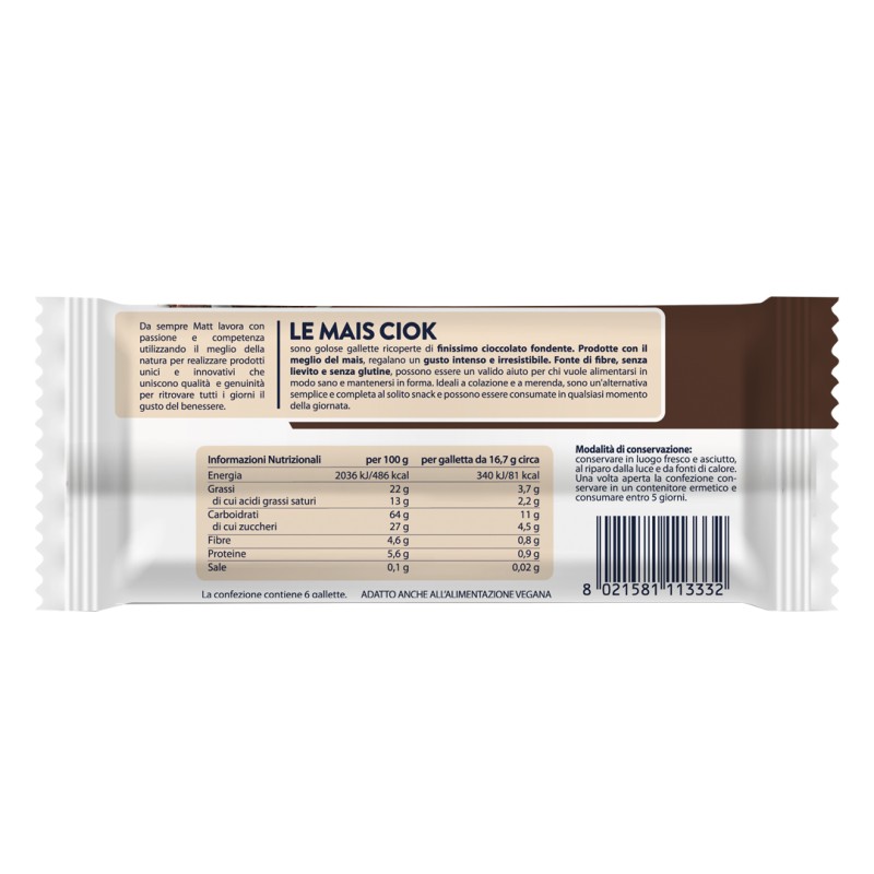 Matt Le Mais Ciock Gallette di Mais Gusto Cioccolato Fondente 100 g Matt Le Mais Ciock Gallette di Mais Gusto Cioccolato Fondente 100 g