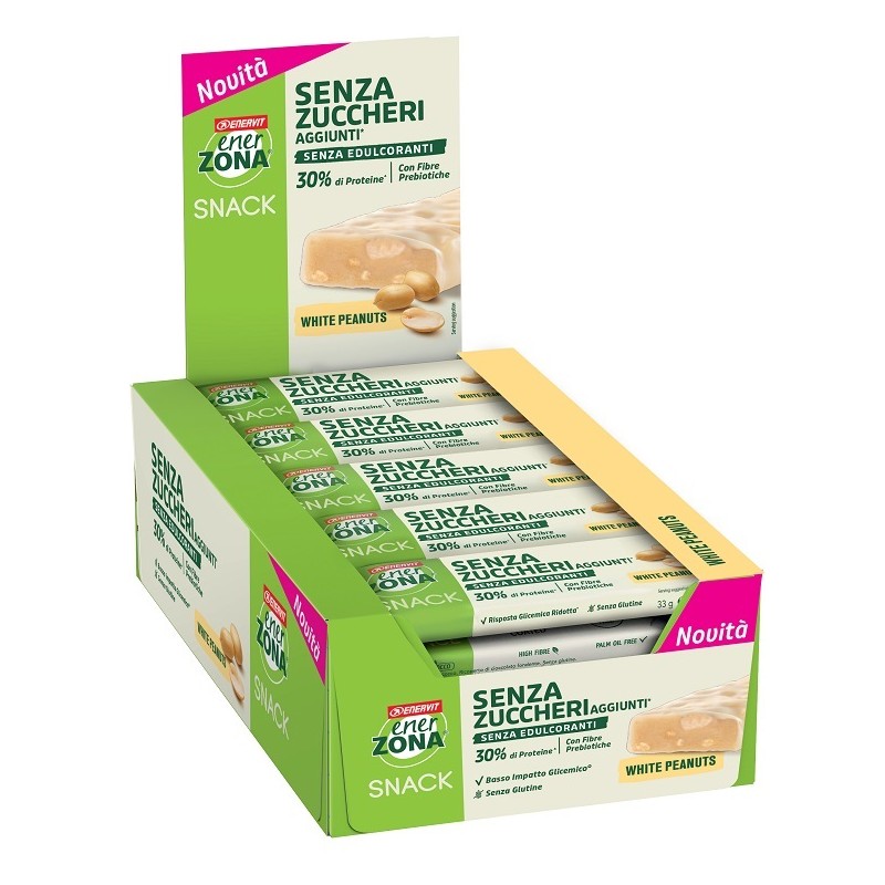 Enerzona Snack Arachidi Cioccolato Bianco per Snack Proteico e Saziante Confezione da 30 Barrette da 33 g