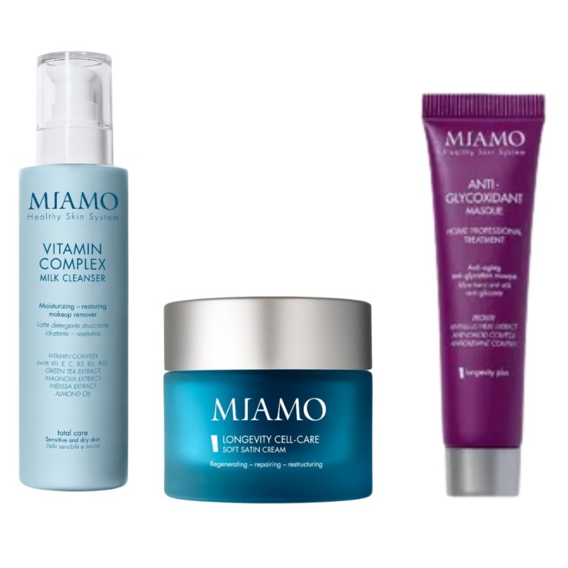 dettagli Miamo Cofanetto Daily Longevity Latte Detergente Struccante 50ml, Crema Ristrutturante 50ml e Maschera Antietà 10ml