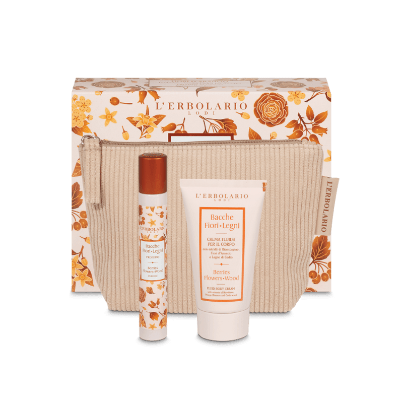 confezione di L’Erbolario Bacche Fiori Legni Beauty Pochette Fiori D'arancio per Idratazione e Profumazione 15ml+75ml confezione di L’Erbolario Bacche Fiori Legni Beauty Pochette Fiori D'arancio per Idratazione e Profumazione 15ml+75ml
