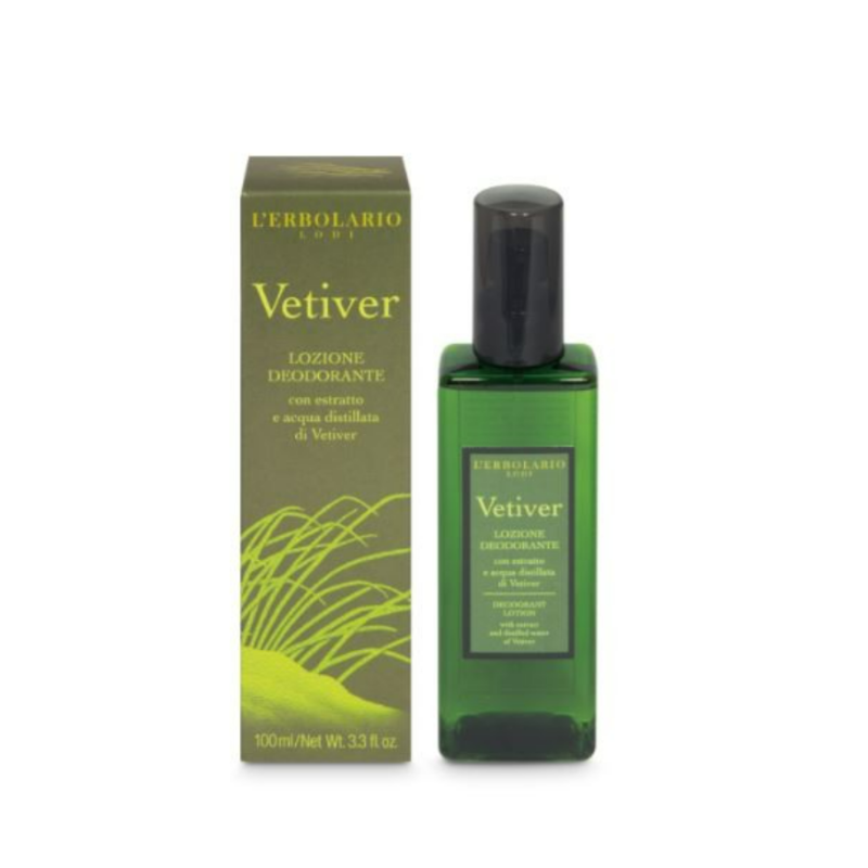 confezione di L'Erbolario Vetiver Lozione Deodorante Note Legnose 100 ml confezione di L'Erbolario Vetiver Lozione Deodorante Note Legnose 100 ml