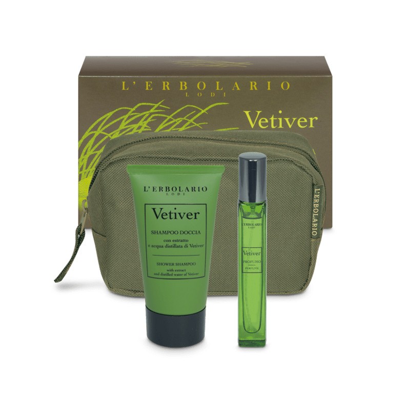 confezione di L’Erbolario Vetiver Beauty Verde Brezza set profumo e shampoo doccia per viaggi 75ml+10ml confezione di L’Erbolario Vetiver Beauty Verde Brezza set profumo e shampoo doccia per viaggi 75ml+10ml