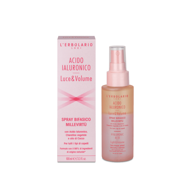 confezione di L’Erbolario Acido Ialuronico Luce&Volume Spray Bifasico Millevirtù Confezione 100ml confezione di L’Erbolario Acido Ialuronico Luce&Volume Spray Bifasico Millevirtù Confezione 100ml