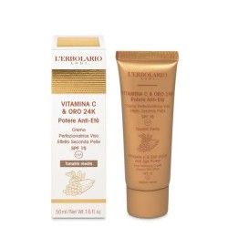 confezione di L’Erbolario Crema Perfezionatrice Viso Vitamina C e Oro 24K Tonalità Media Tubetto 50ml confezione di L’Erbolario Crema Perfezionatrice Viso Vitamina C e Oro 24K Tonalità Media Tubetto 50ml